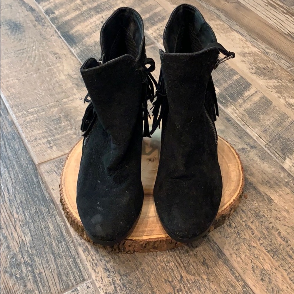 Black Suede Fringe Booties